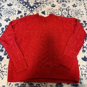 LOFT Red Cable Knit Crewneck Sweater